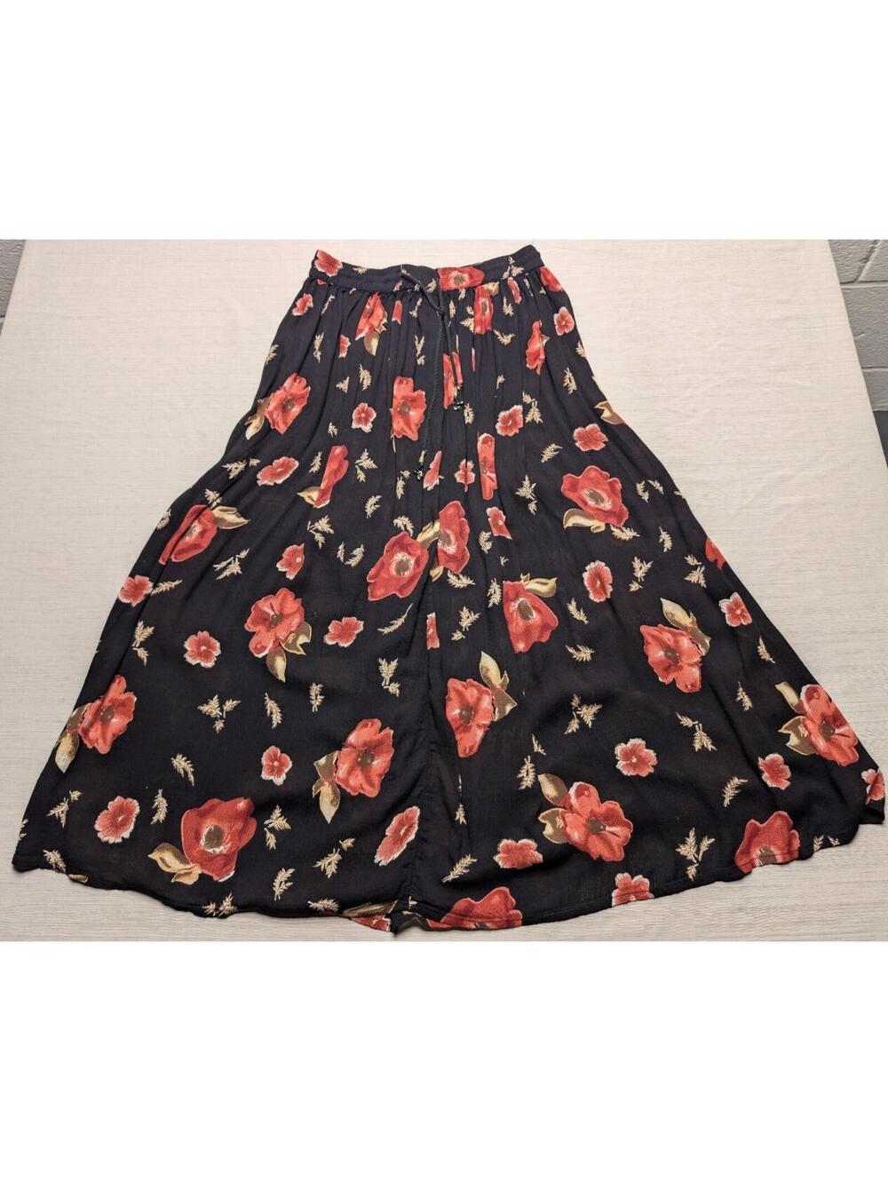 Next Move Sheer Lightweight Maxi Boho Floral Skirt Elastic Tie Waistband Size L